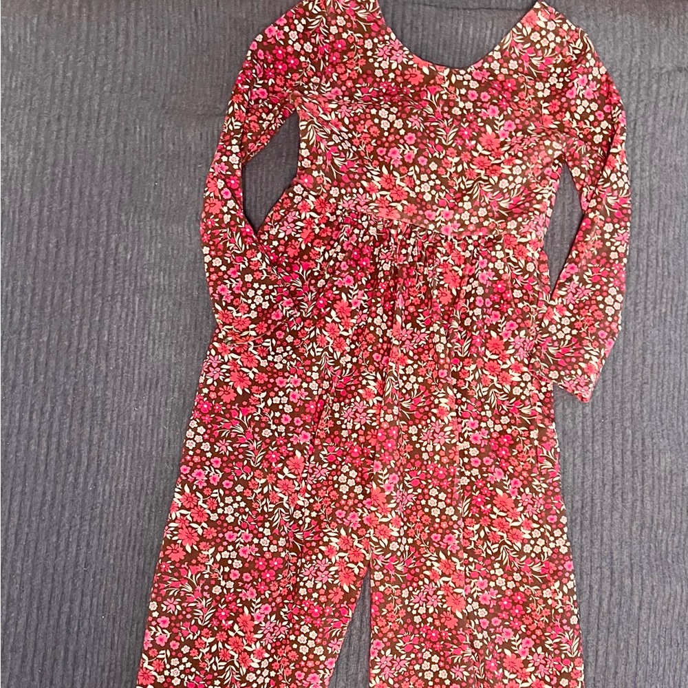 Cheeky Plum Pink Red and Brown Floral Jumpsuit EUC